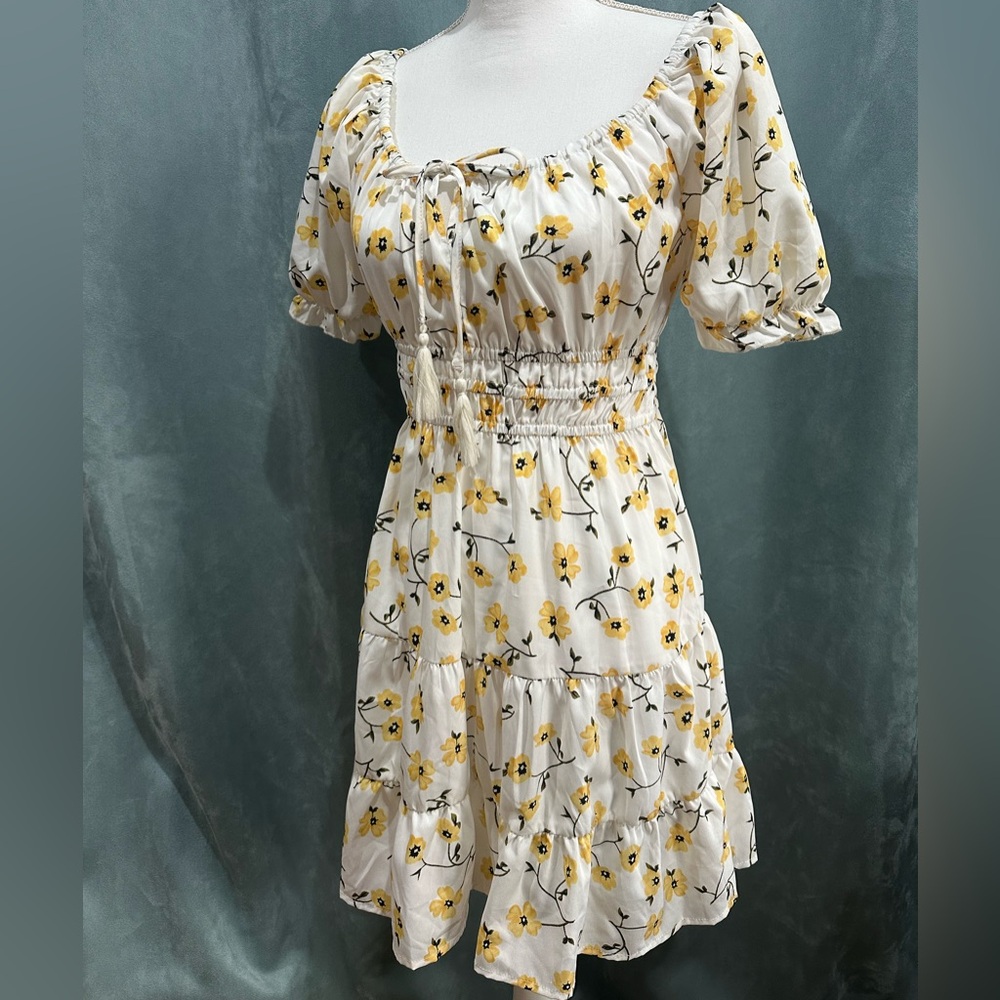 Blush White and Yellow Floral Midi Dress